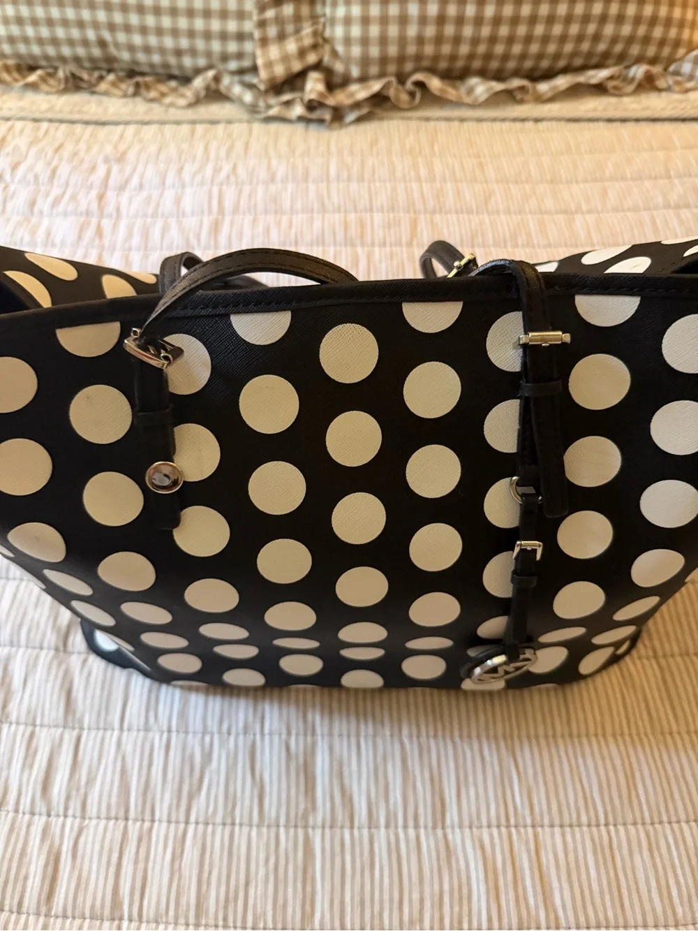 Michael Kors Black and White Polka Dot Tote - Picture 3 of 8